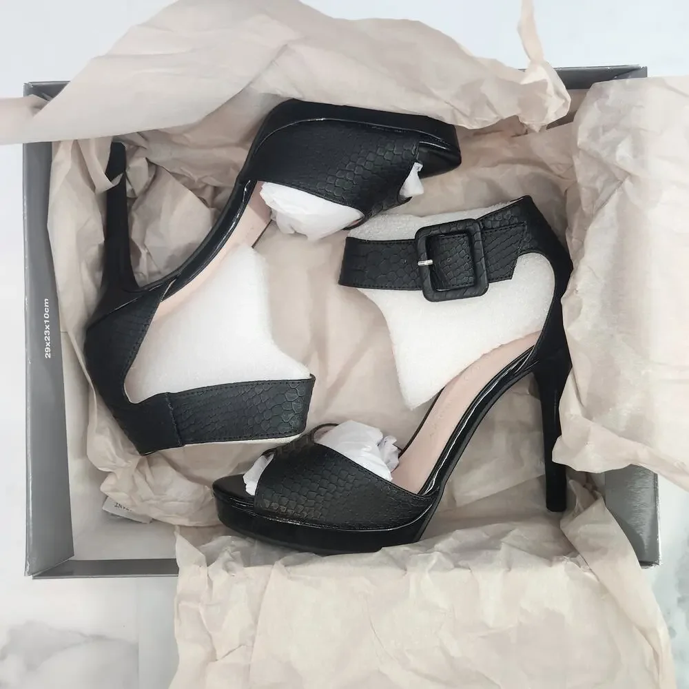 NIB Chinese Laundry Z-Faire Snake Print Black Open Toe 4